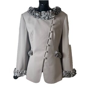 Louise Ricci Blazer Women's 12 Gray Ruffled Trim‎ Decorative Buttons Capsule